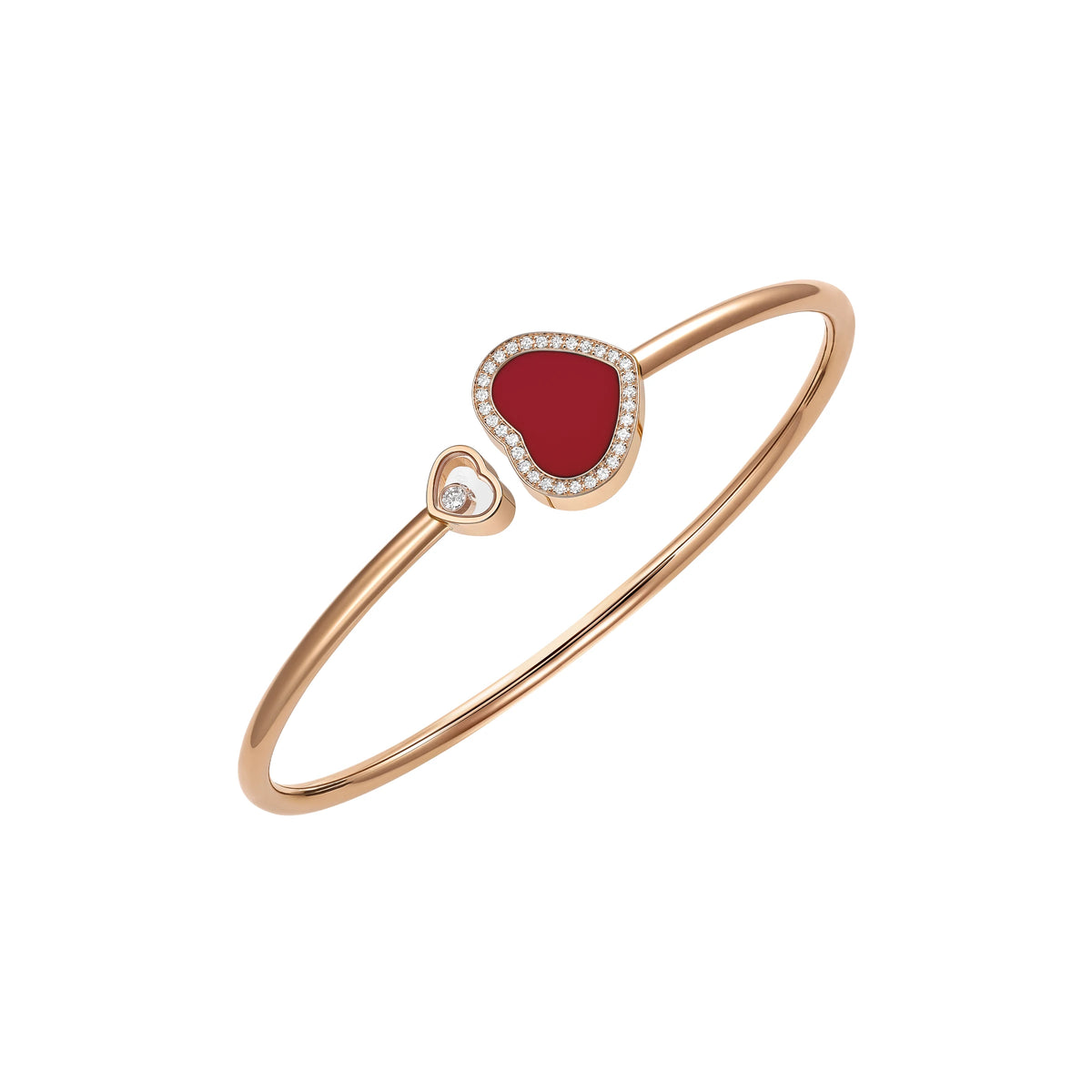 HAPPY HEARTS BRACCIALE GIUNCO, ORO ROSA ETICO, DIAMANTI, PIETRA ROSSA