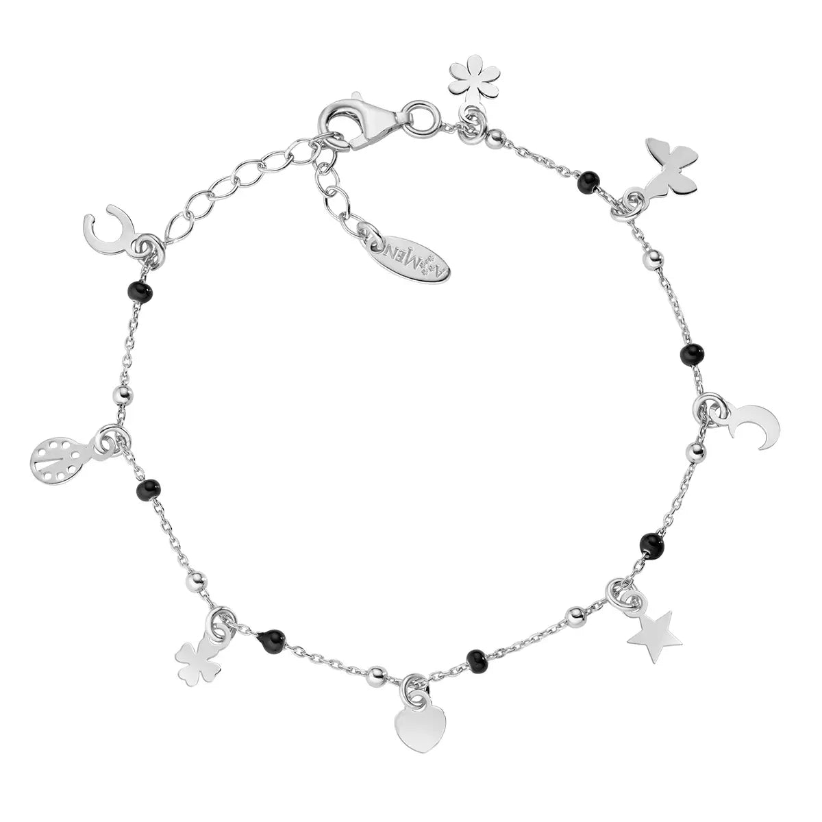Bracciale Multi-Charm Rodio e Smalto Nero