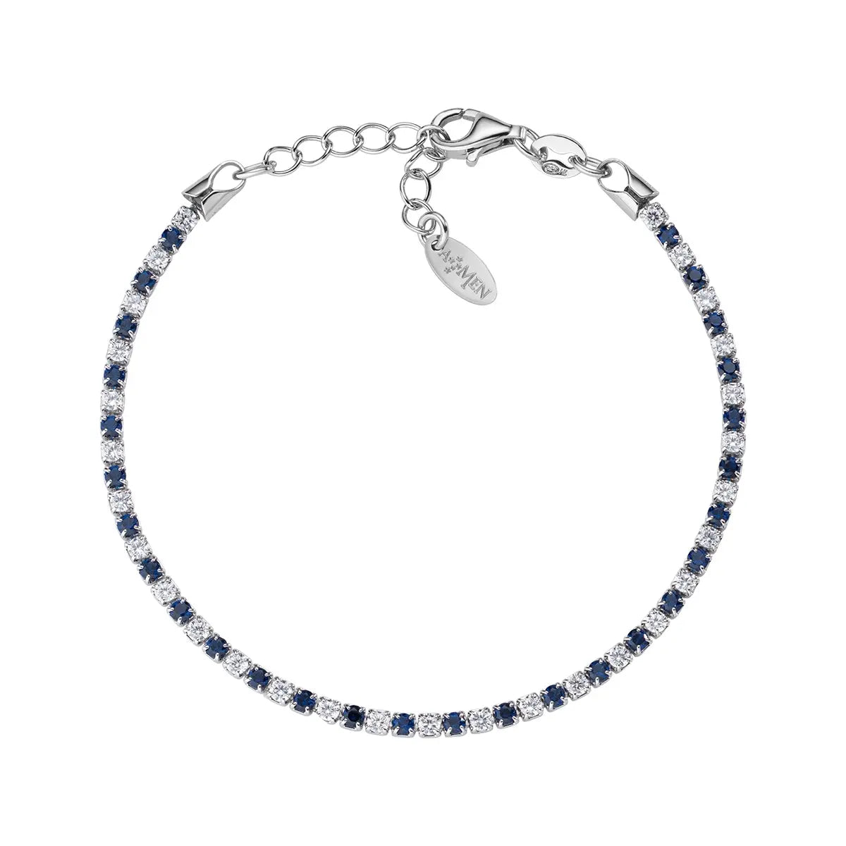 Bracciale Tennis Rodio Zirconi Bianchi e Blu