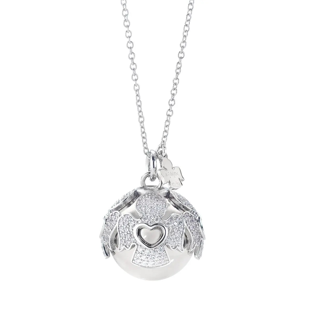 Collana Chiama Angeli in Acciaio e Argento con Zirconi Bianchi