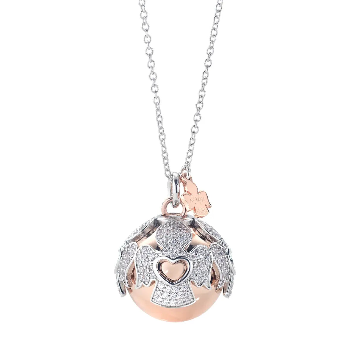 Collana Chiama Angeli Rosé in Argento e Acciaio con Zirconi Bianchi