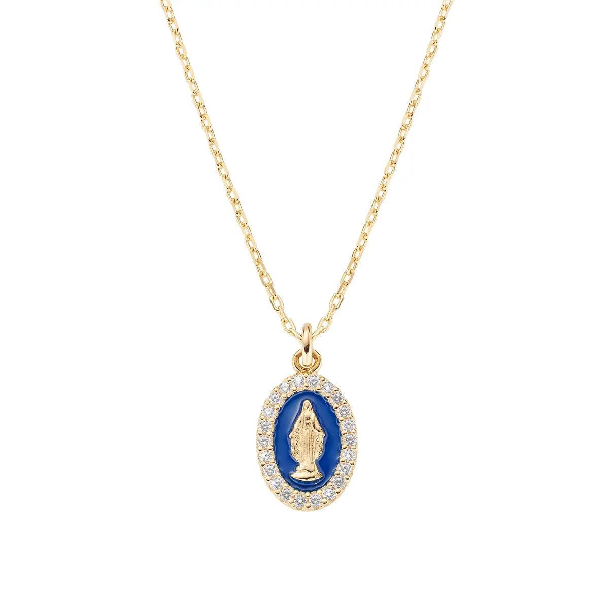 Collana mini Medaglia Miracolosa smaltata Blu