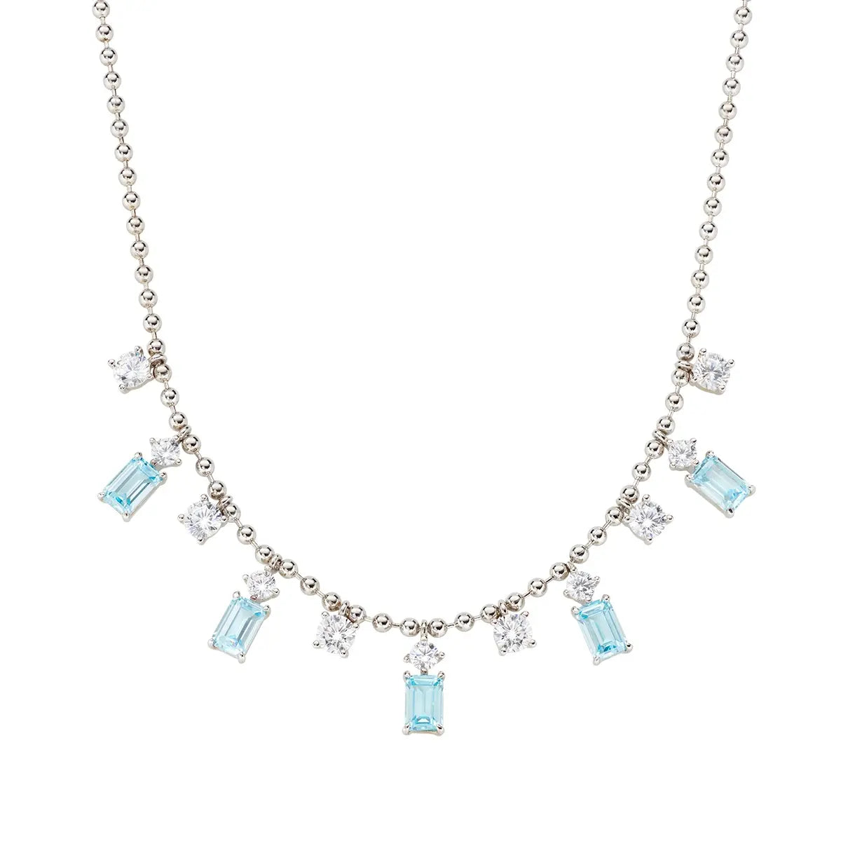 Collana Chandelier Princess con Zirconi Bianchi e Cuori Acquamarina