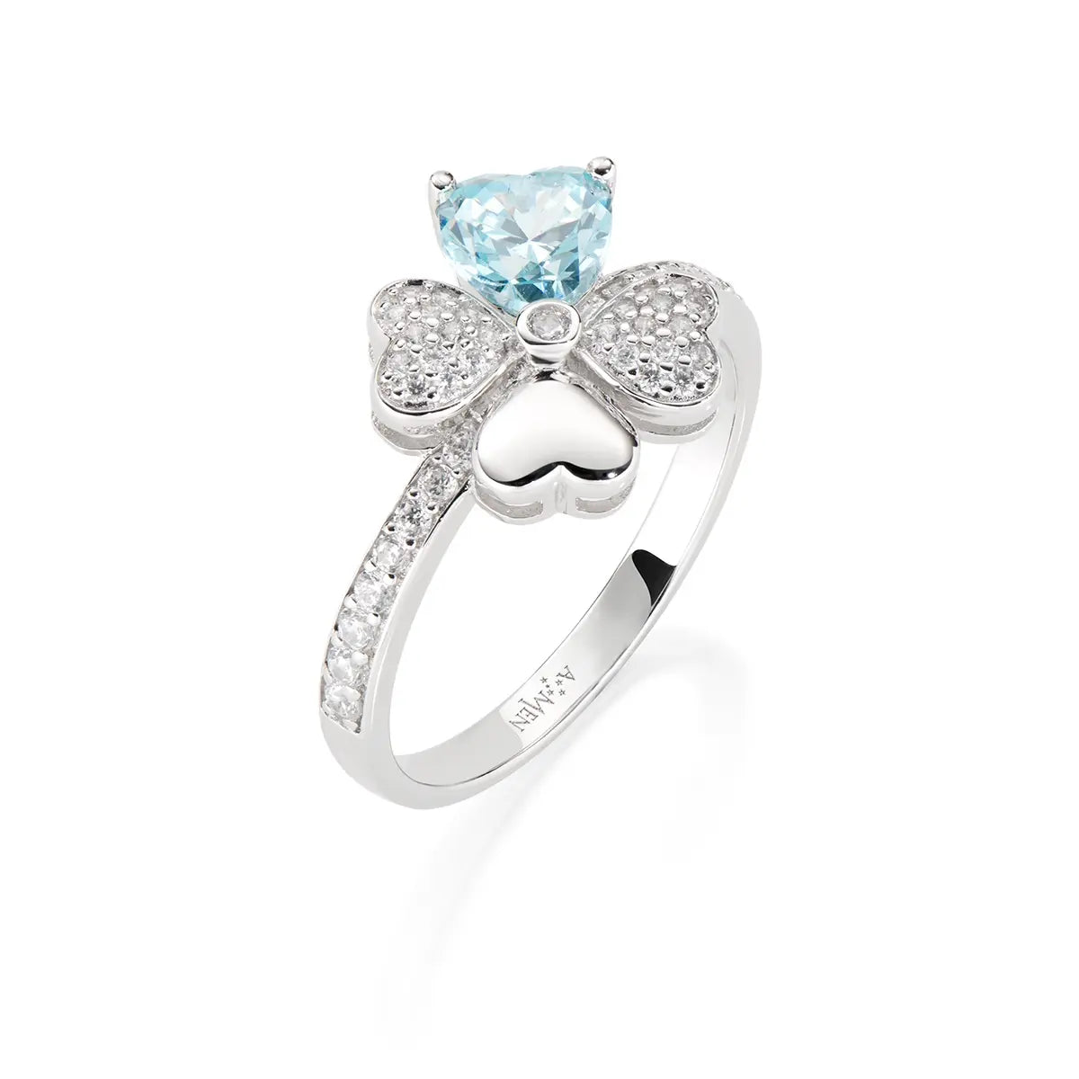 Anello Quadricuore Acquamarina