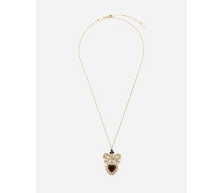 PENDENTE HEART CON FIOCCO E CUORE SU CATENA IN ORO GIALLO