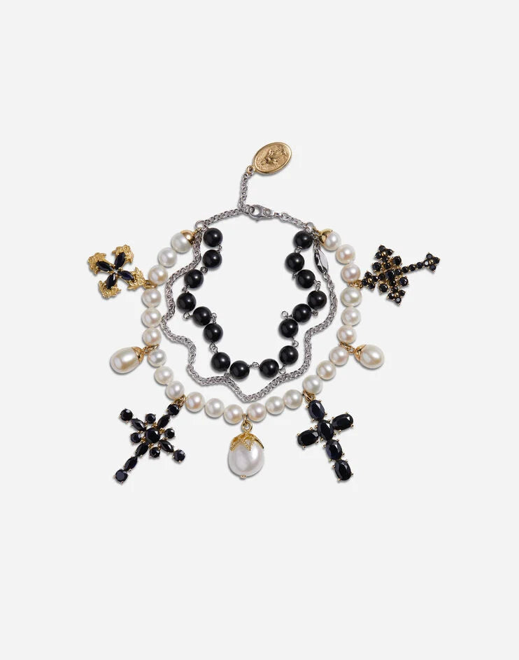 Bracciale Family in oro bianco e giallo con zaffiri neri