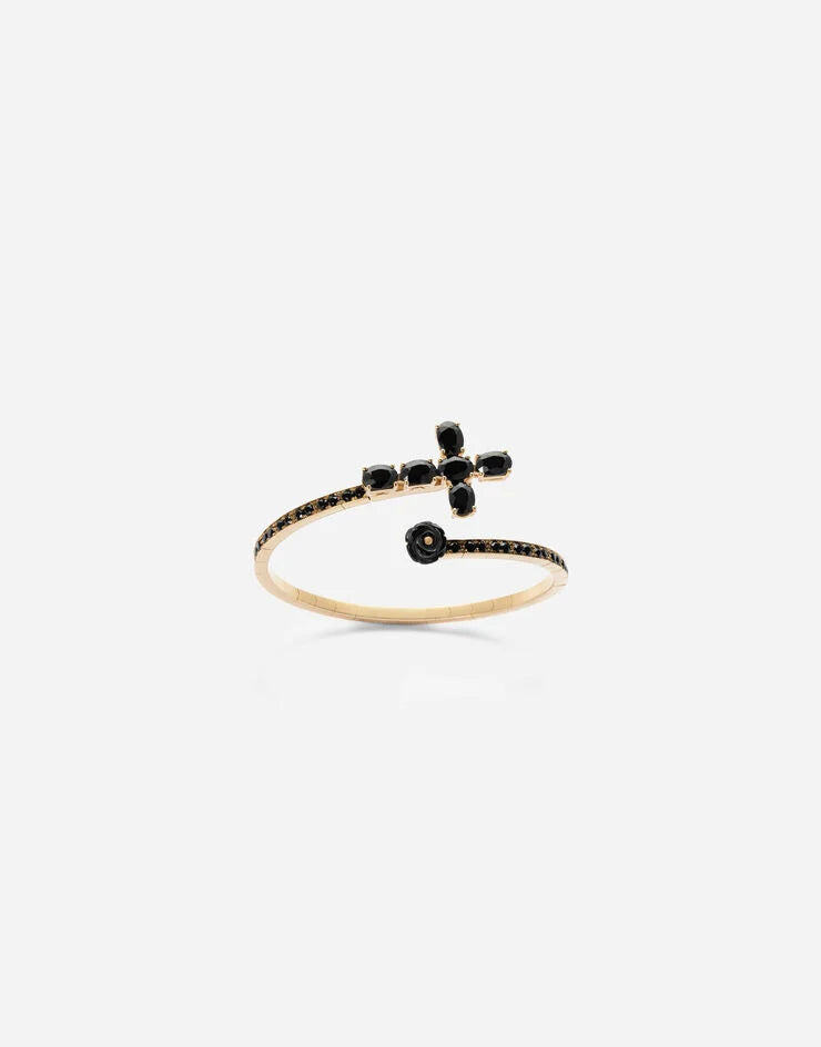 Bracciale Family in oro giallo con croce e zaffiri neri