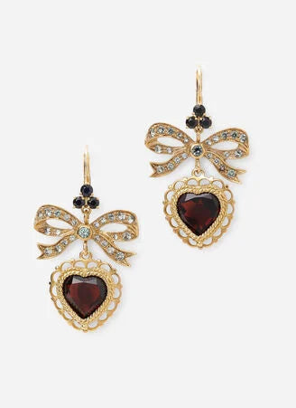 ORECCHINI HEART A MONACHELLA IN ORO GIALLO 18KT CON CUORE GRANATO RODOLITE