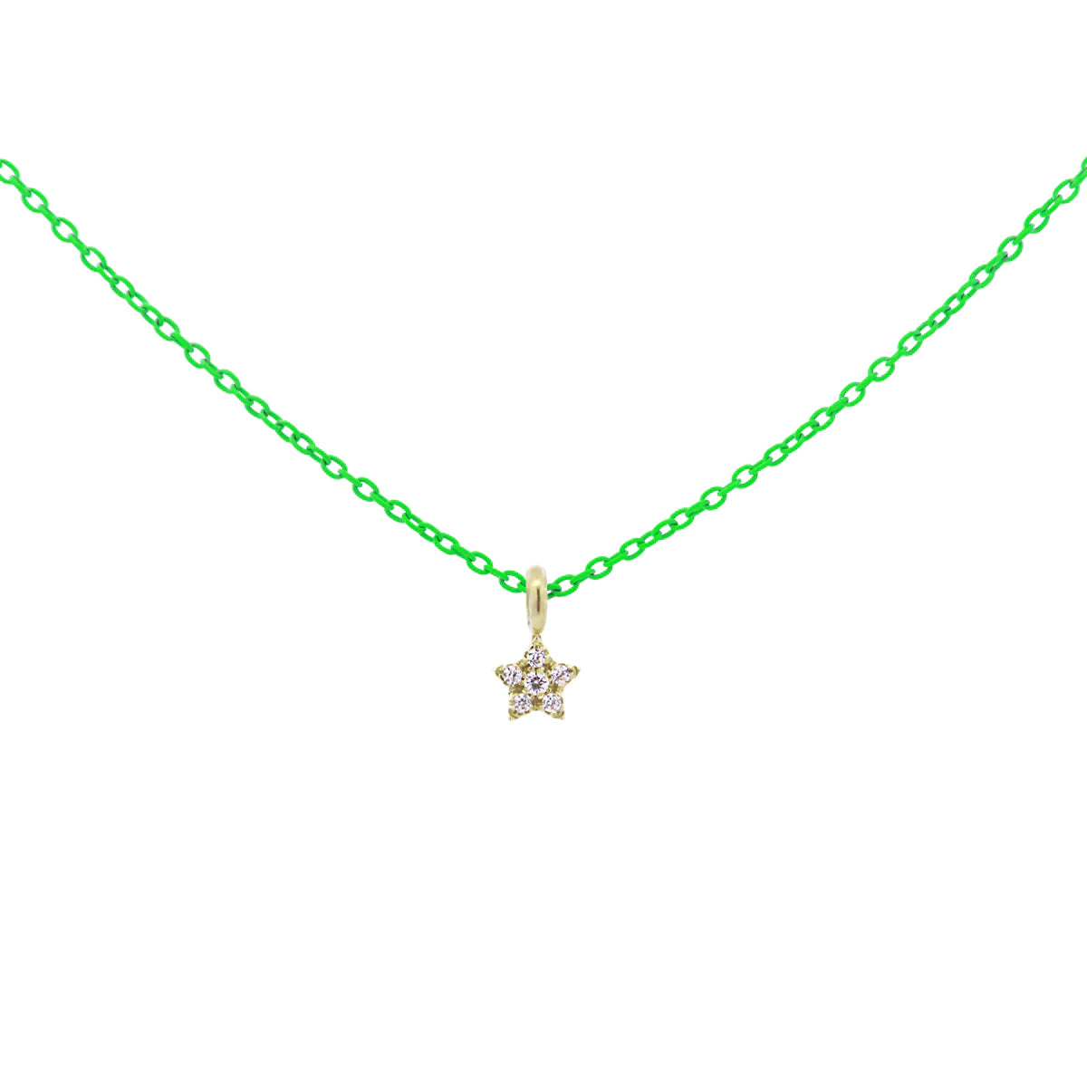 GIROCOLLO STELLA VERDE FLUO E DIAMANTI LAB GROWN - ORO18KT