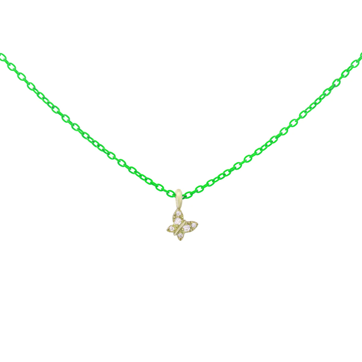 GIROCOLLO FARFALLA VERDE FLUO E DIAMANTI LAB GROWN - ORO18KT