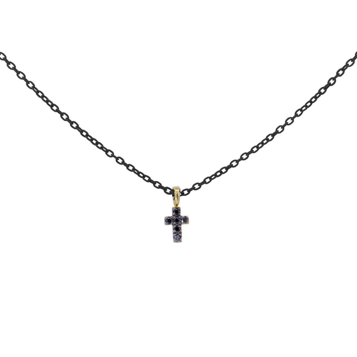 GIROCOLLO CROCE TOTAL BLACK CON DIAMANTI NERI - ORO18KT