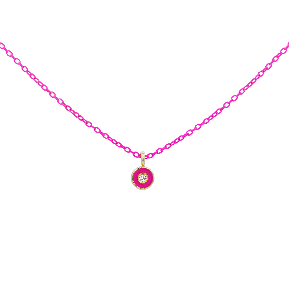 GIROCOLLO DIAMOND DOT CATENA FUCSIA FLUO E DIAMANTE LAB GROWN - ORO18KT