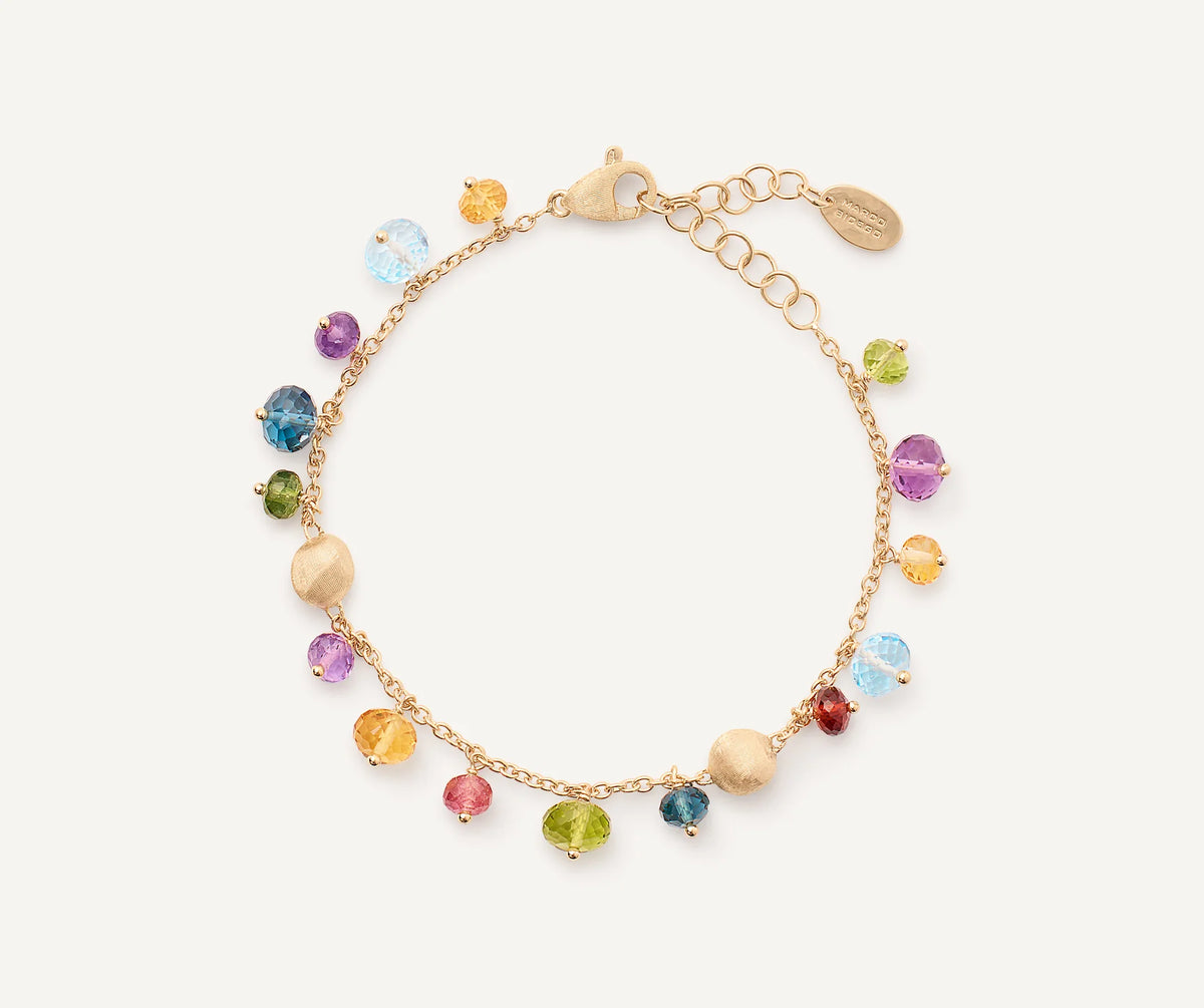 PIETRE PREZIOSE DELL'AFRICA  Bracciale a filo singolo in oro giallo 18 carati con pietre preziose miste