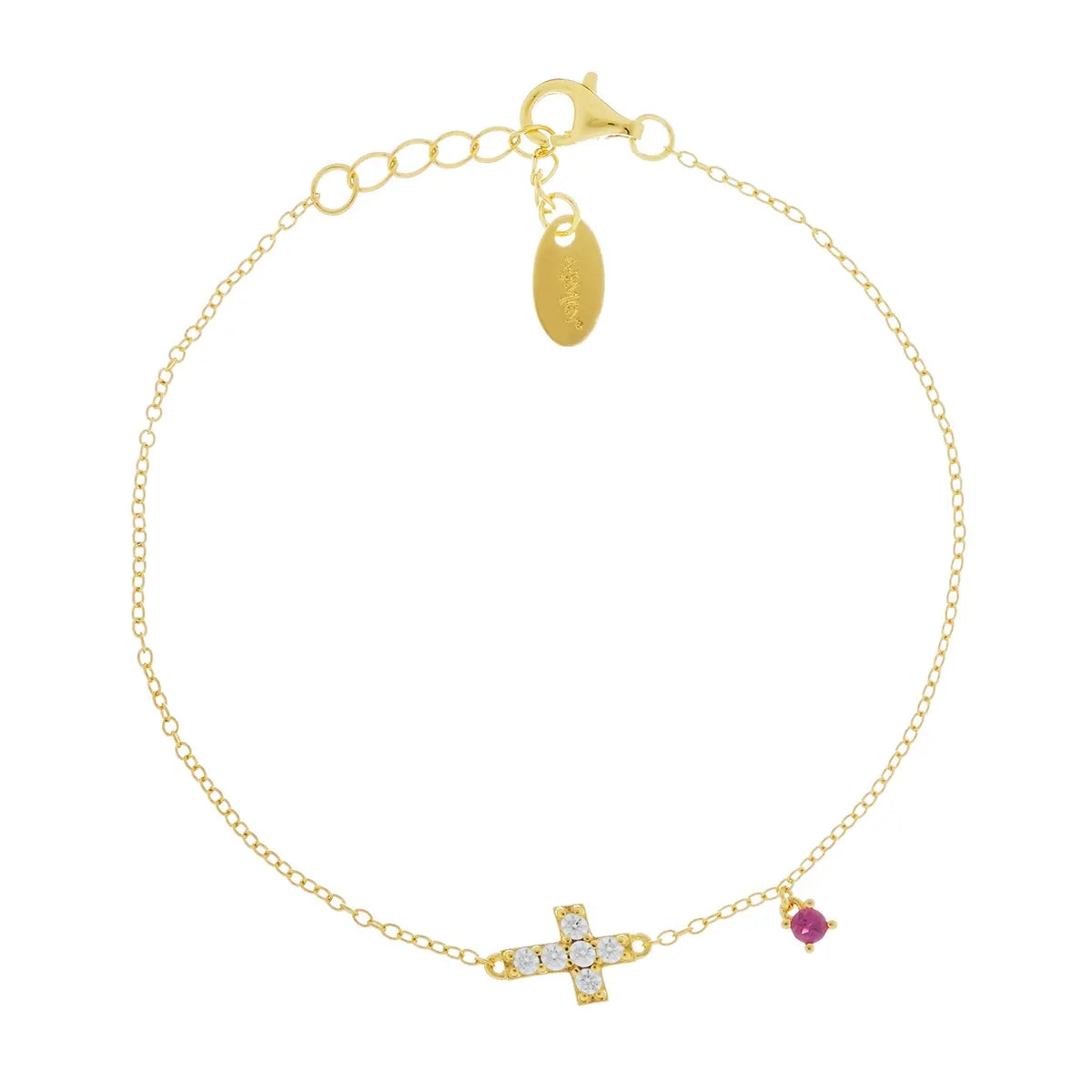 Bracciale Dorato Croce con Charm Zircone Rubino