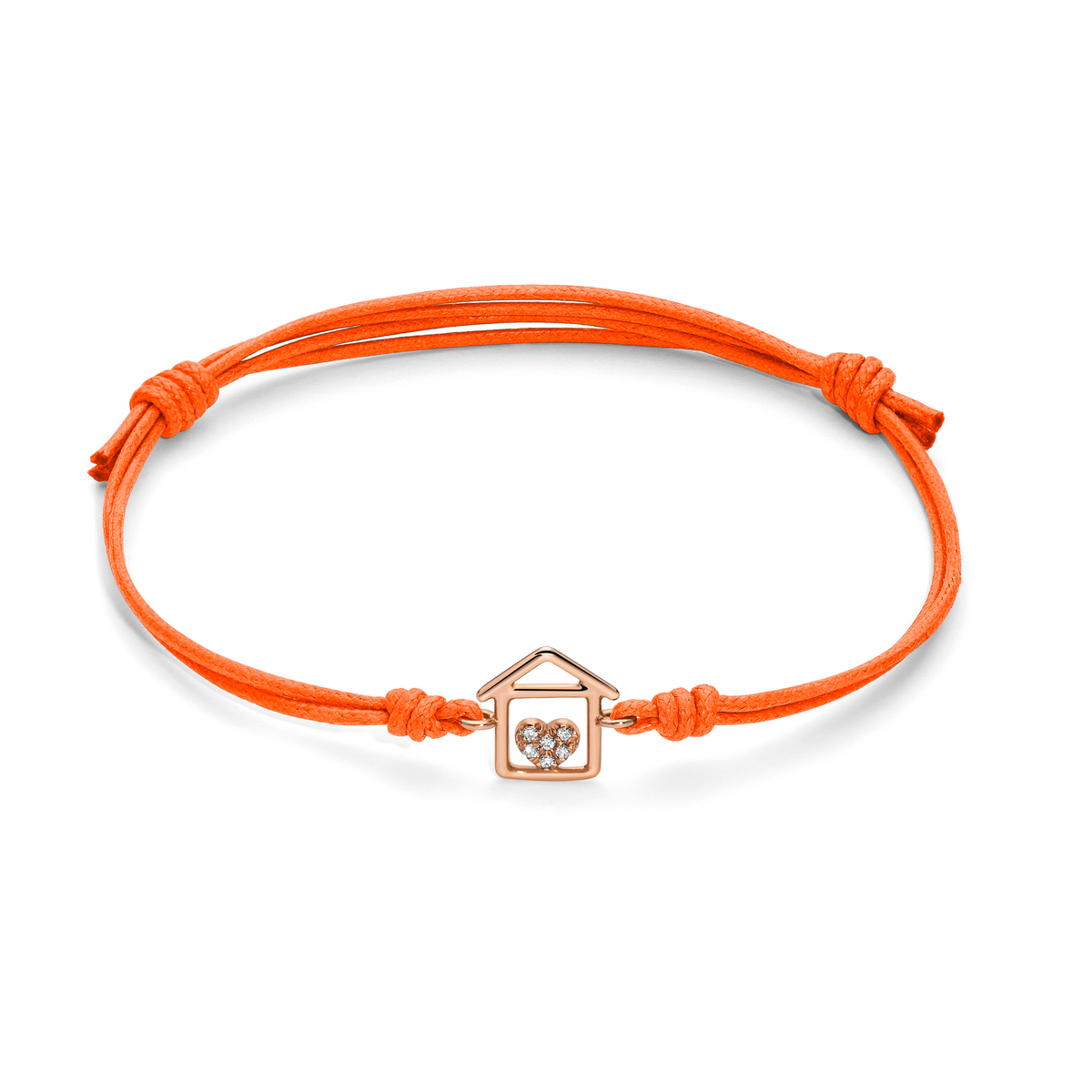 Bracciale cordino con casa a filo e cuore con diamanti