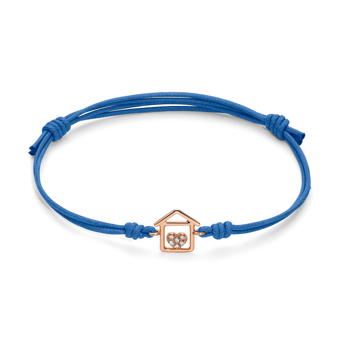 Bracciale cordino con casa a filo e cuore con diamanti