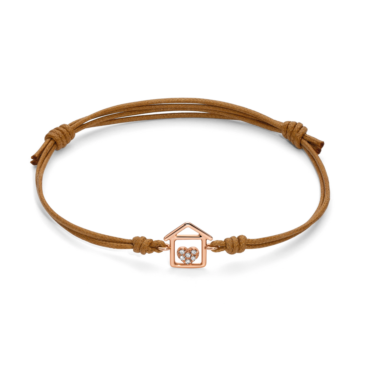 Bracciale cordino con casa a filo e cuore con diamanti