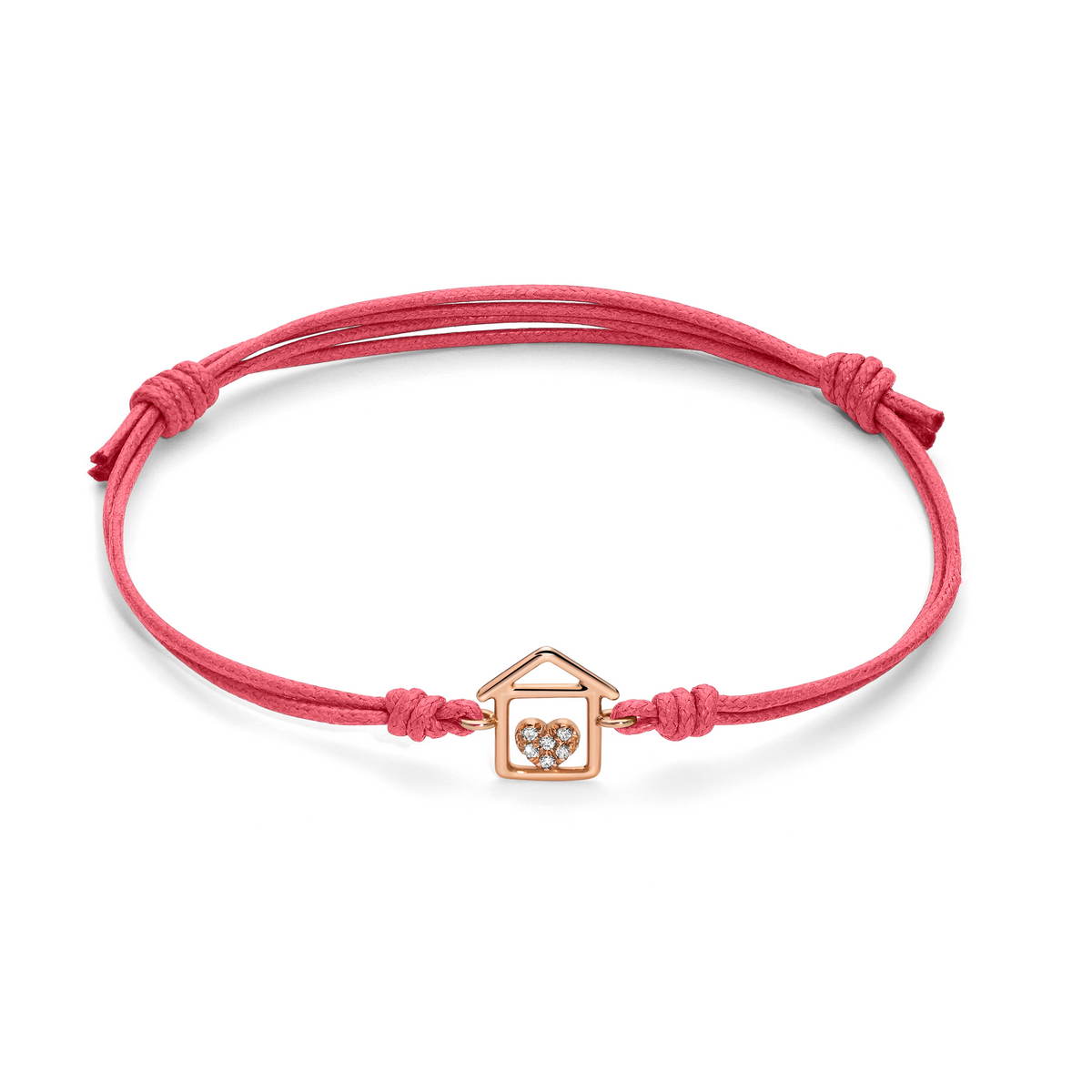 Bracciale cordino con casa a filo e cuore con diamanti