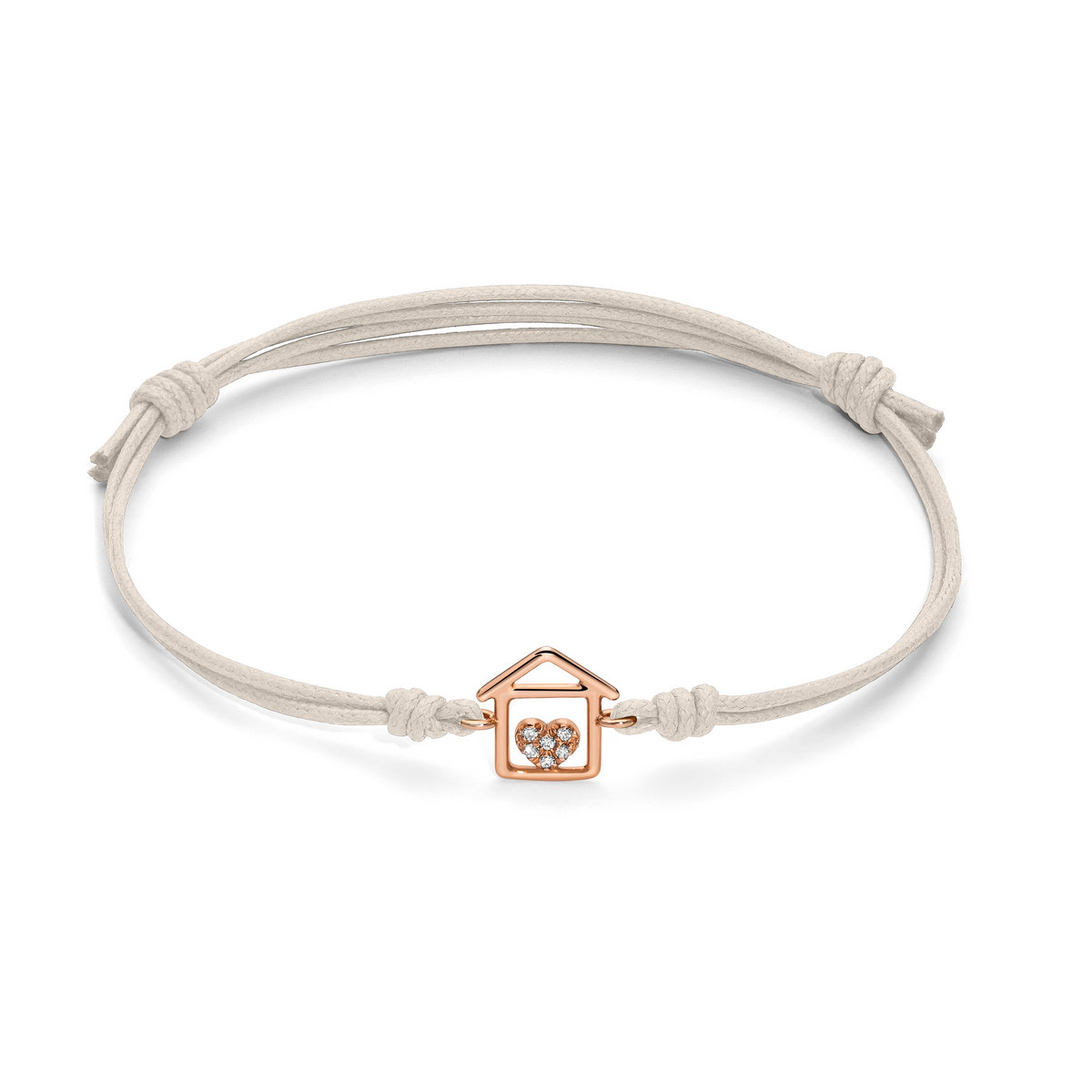Bracciale cordino con casa a filo e cuore con diamanti