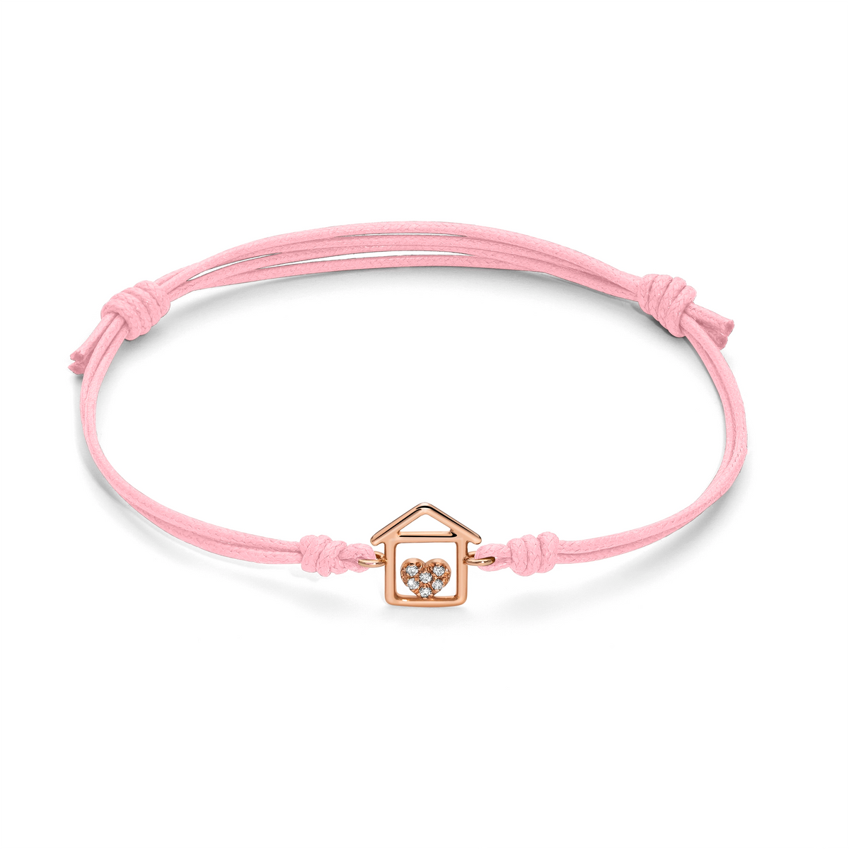 Bracciale cordino con casa a filo e cuore con diamanti
