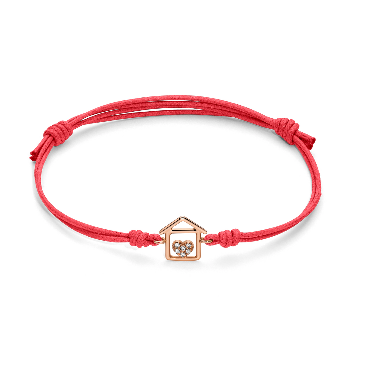 Bracciale cordino con casa a filo e cuore con diamanti