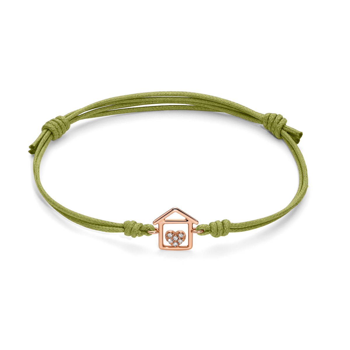 Bracciale cordino con casa a filo e cuore con diamanti