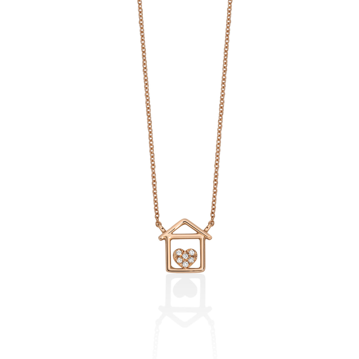 Collana casetta a filo e cuore con diamanti