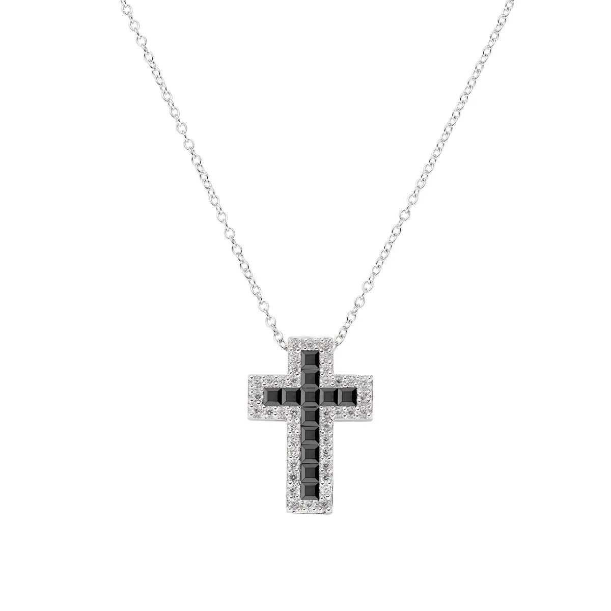 Collana Doppia Croce con Zirconi Bianchi e Neri