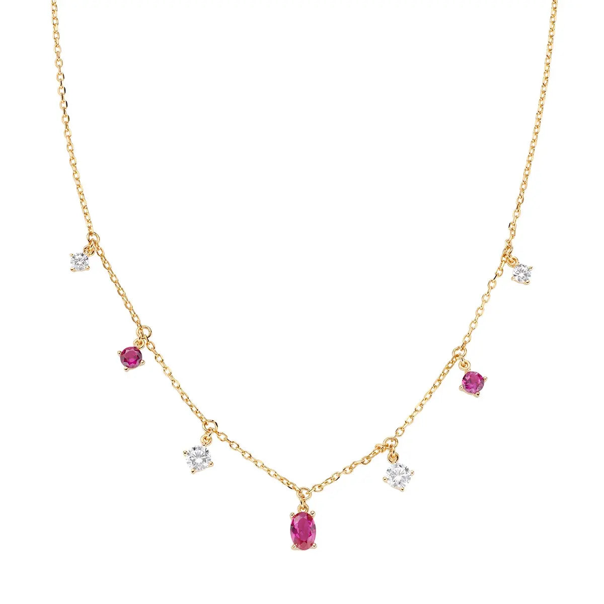 Collana Chandelier Princess Dorata con Zirconi Rubino e Bianchi