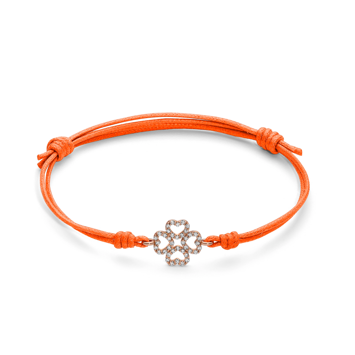 Bracciale cordino quadrifoglio a filo e diamanti