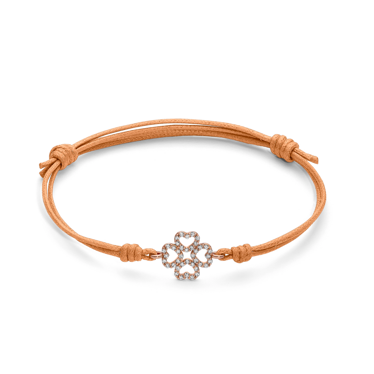 Bracciale cordino quadrifoglio a filo e diamanti