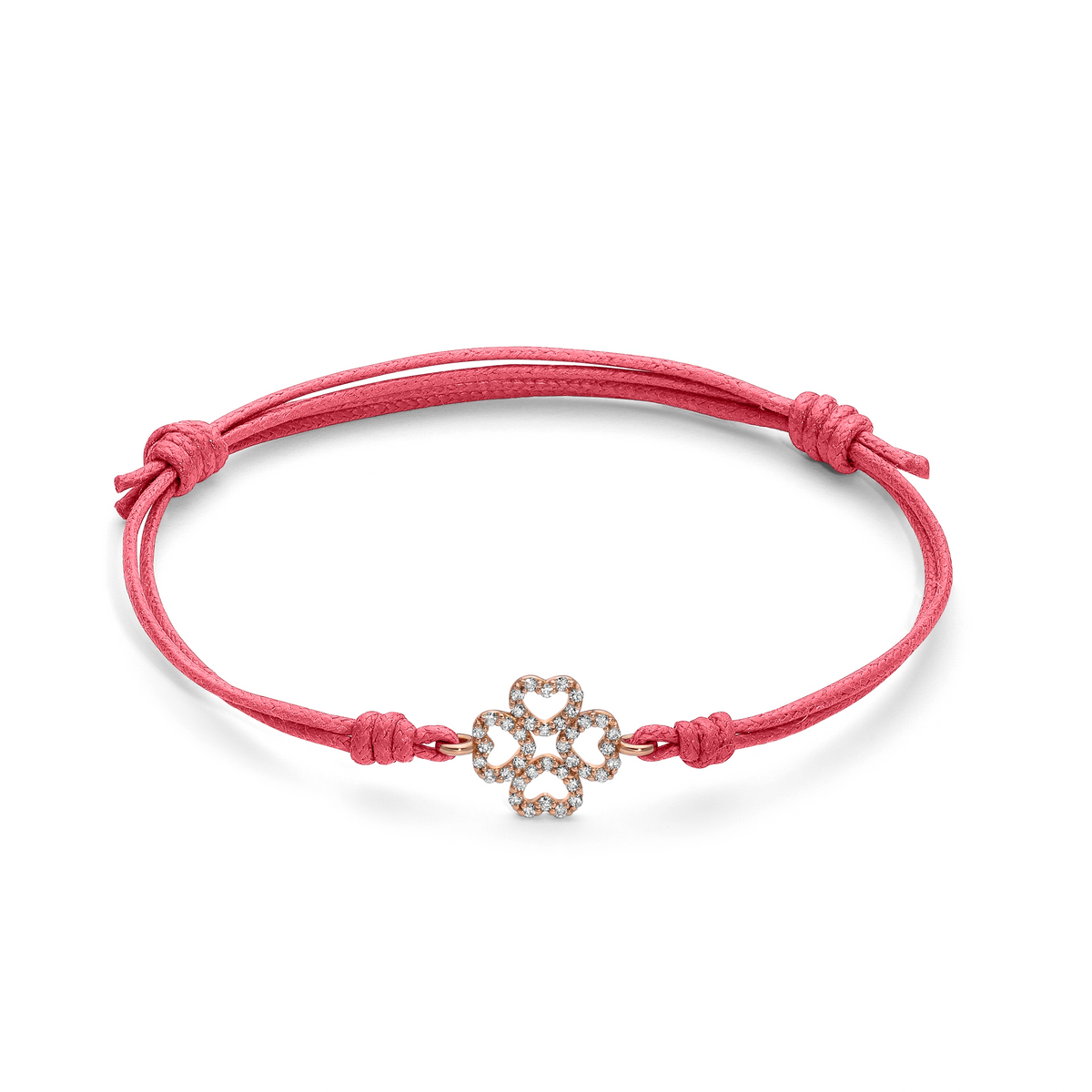 Bracciale cordino quadrifoglio a filo e diamanti