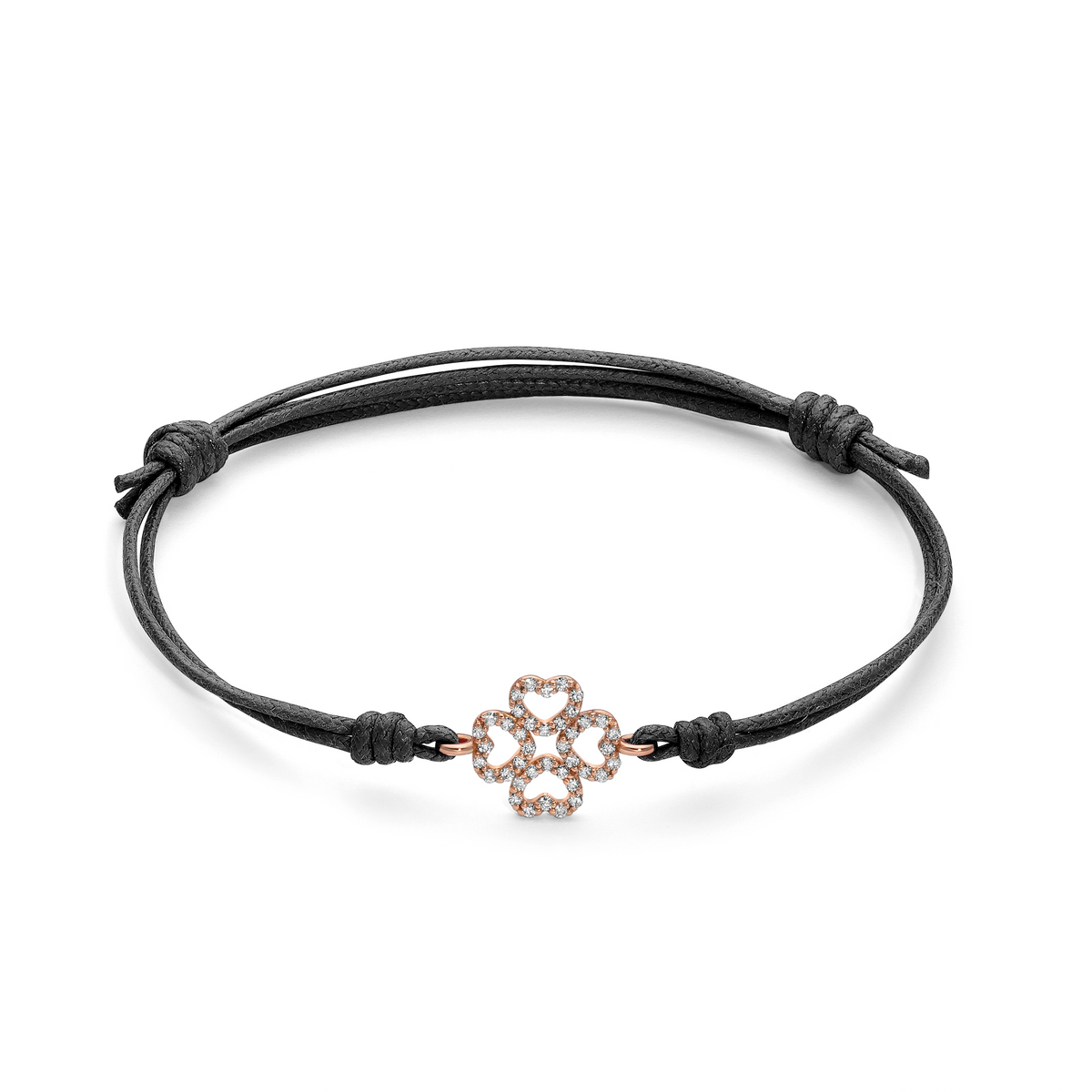 Bracciale cordino quadrifoglio a filo e diamanti