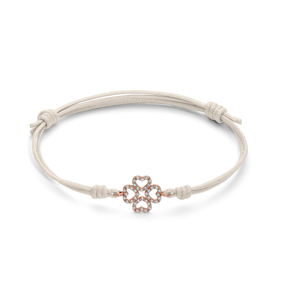 Bracciale cordino quadrifoglio a filo e diamanti