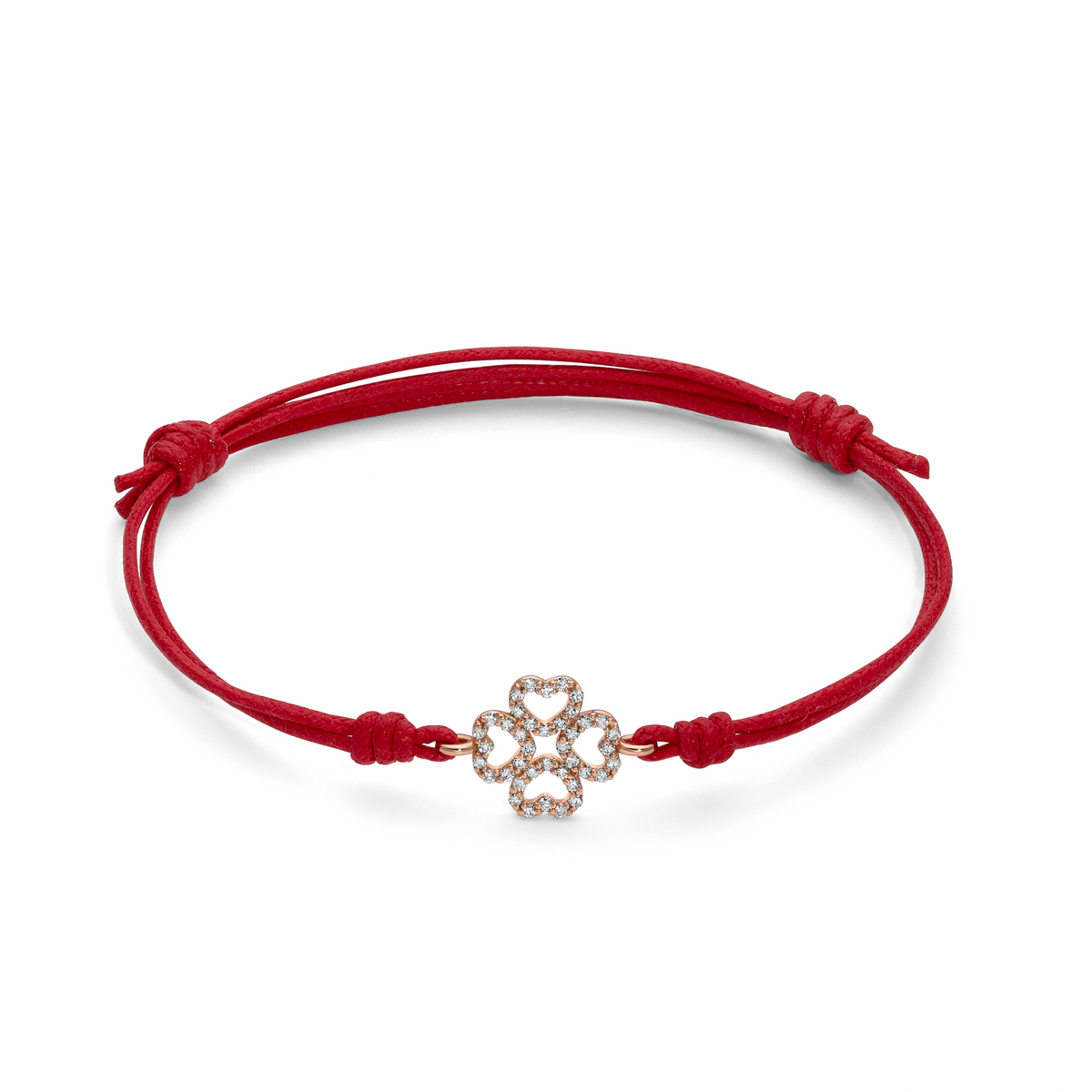 Bracciale cordino quadrifoglio a filo e diamanti
