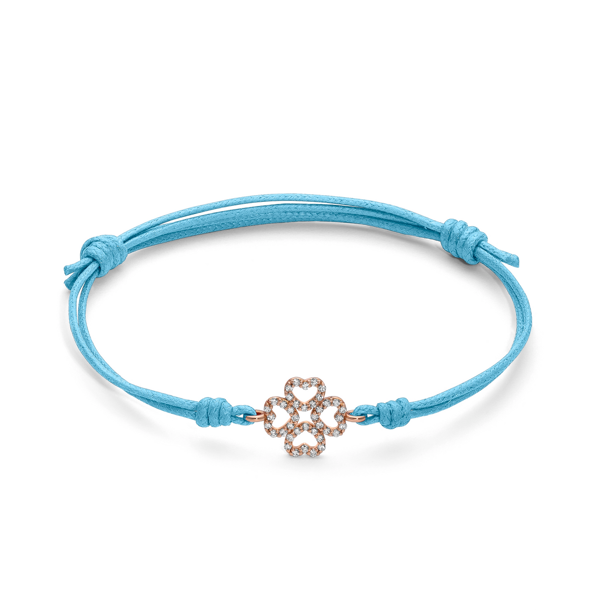 Bracciale cordino quadrifoglio a filo e diamanti