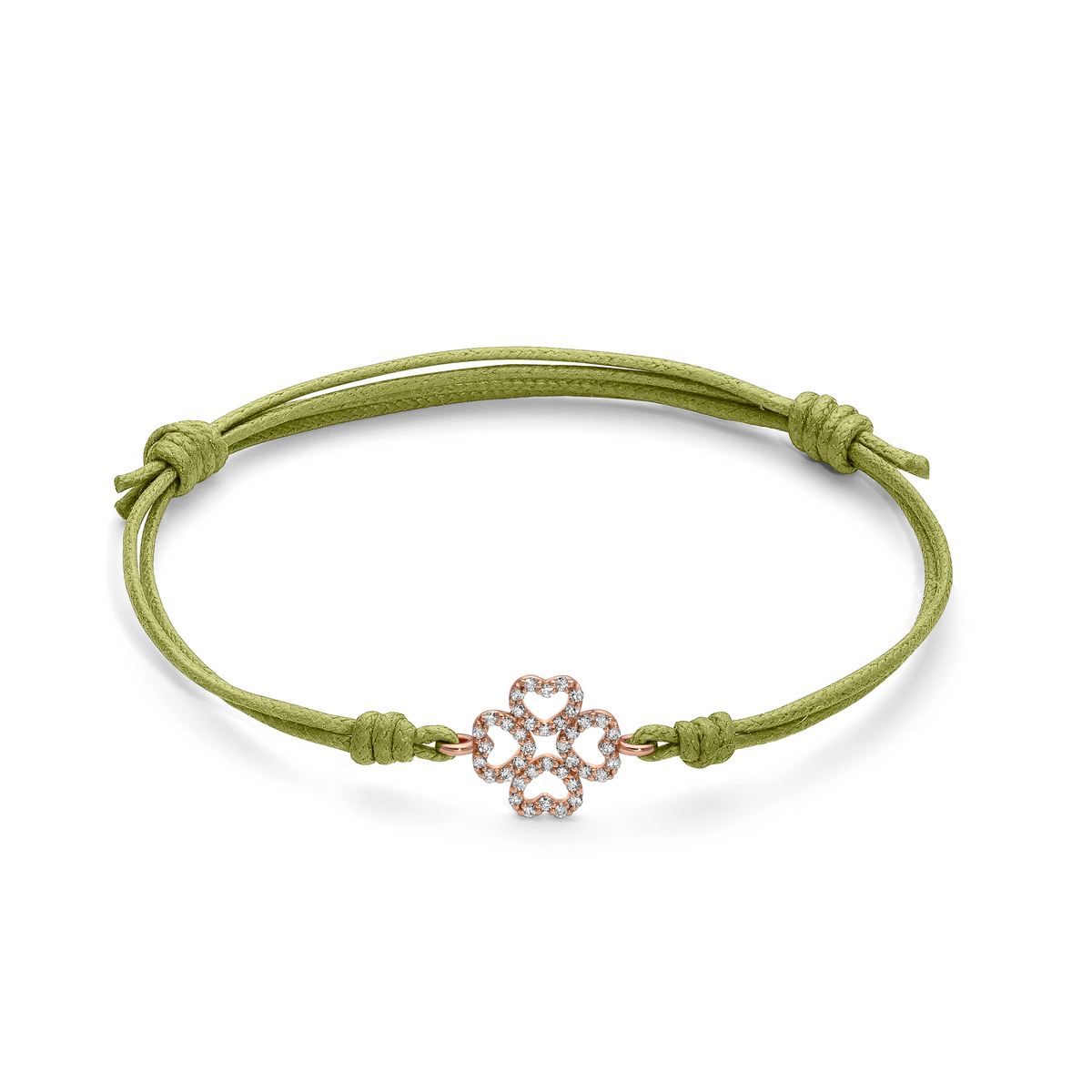 Bracciale cordino quadrifoglio a filo e diamanti
