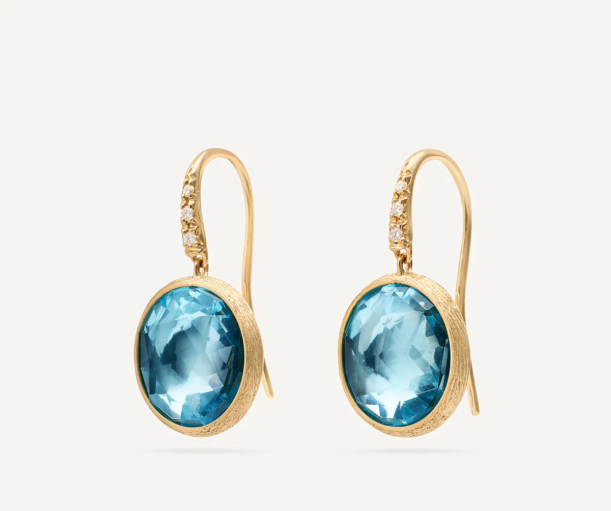 JAIPUR COLOUR  Orecchino con topazio azzurro e amo di diamanti