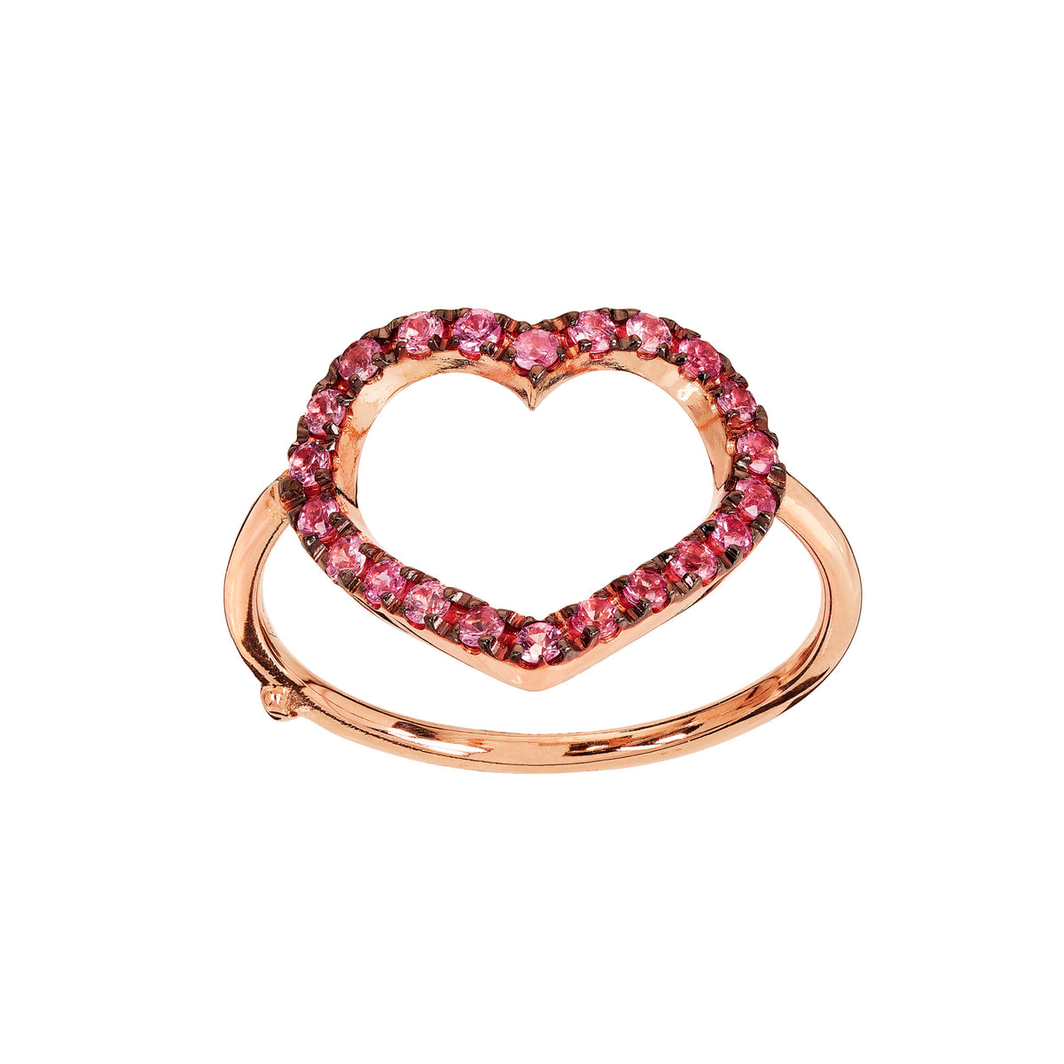 Anello con cuore a filo e zaffiri rosa