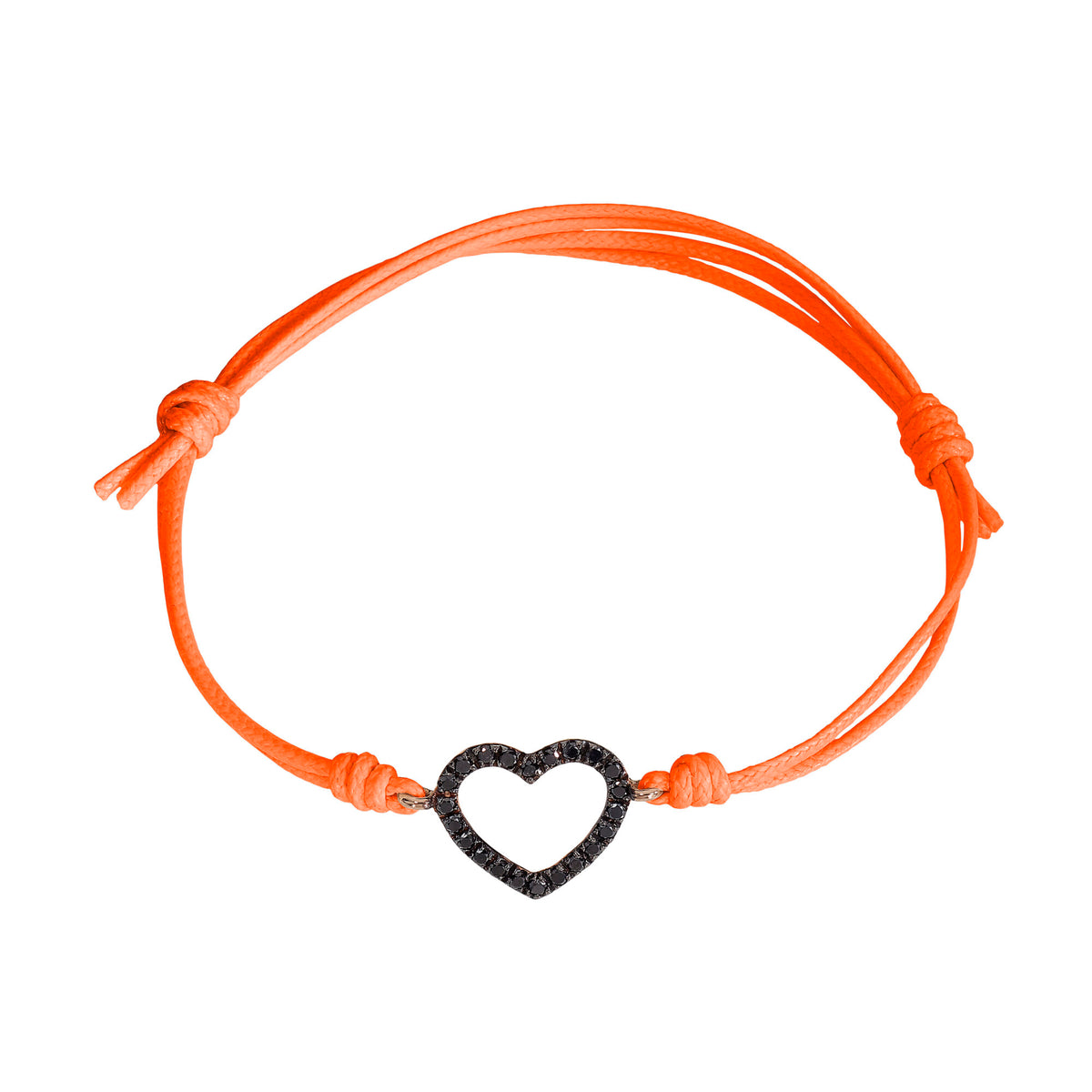 Bracciale cordino con cuore e diamanti neri