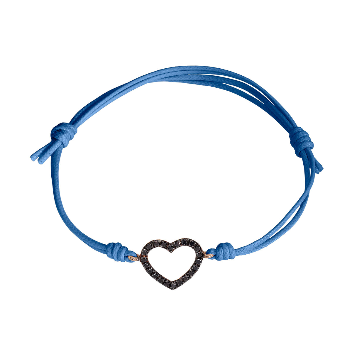 Bracciale cordino con cuore e diamanti neri