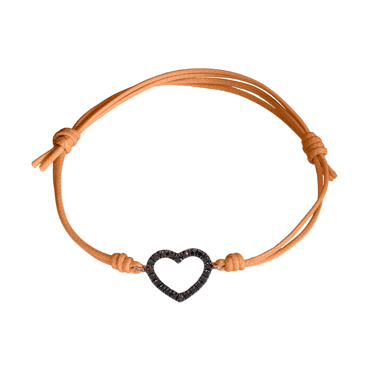 Bracciale cordino con cuore e diamanti neri