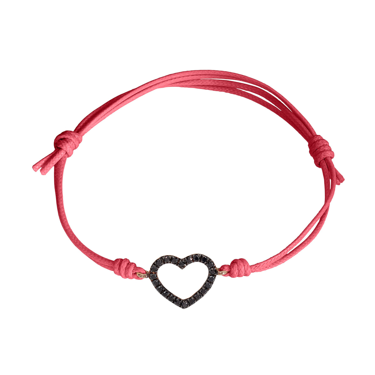 Bracciale cordino con cuore e diamanti neri