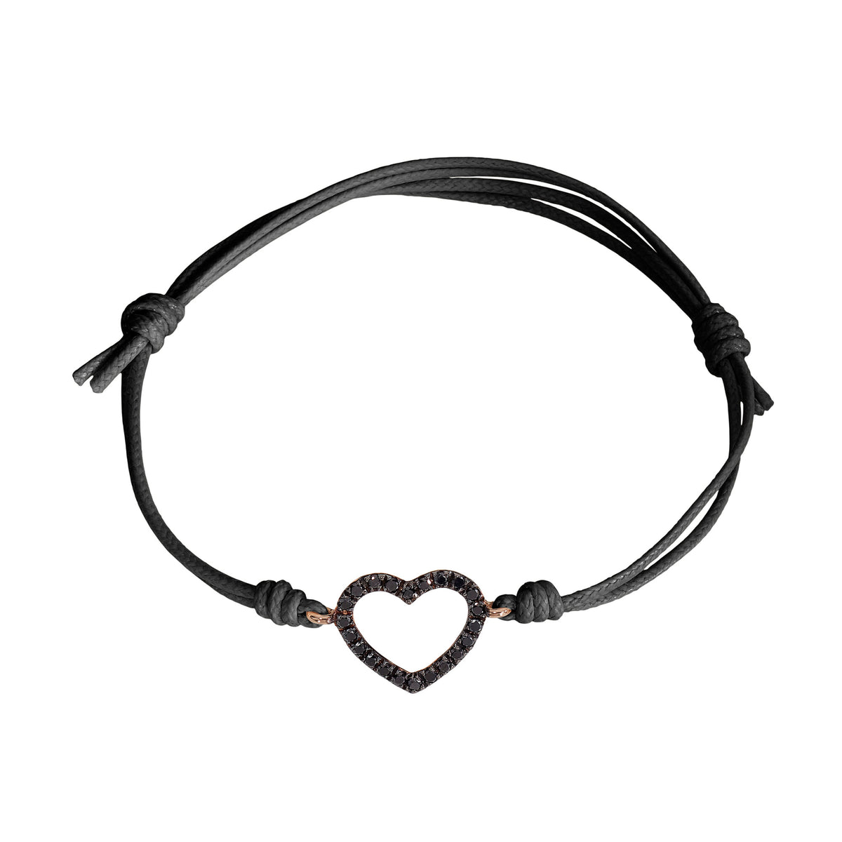 Bracciale cordino con cuore e diamanti neri