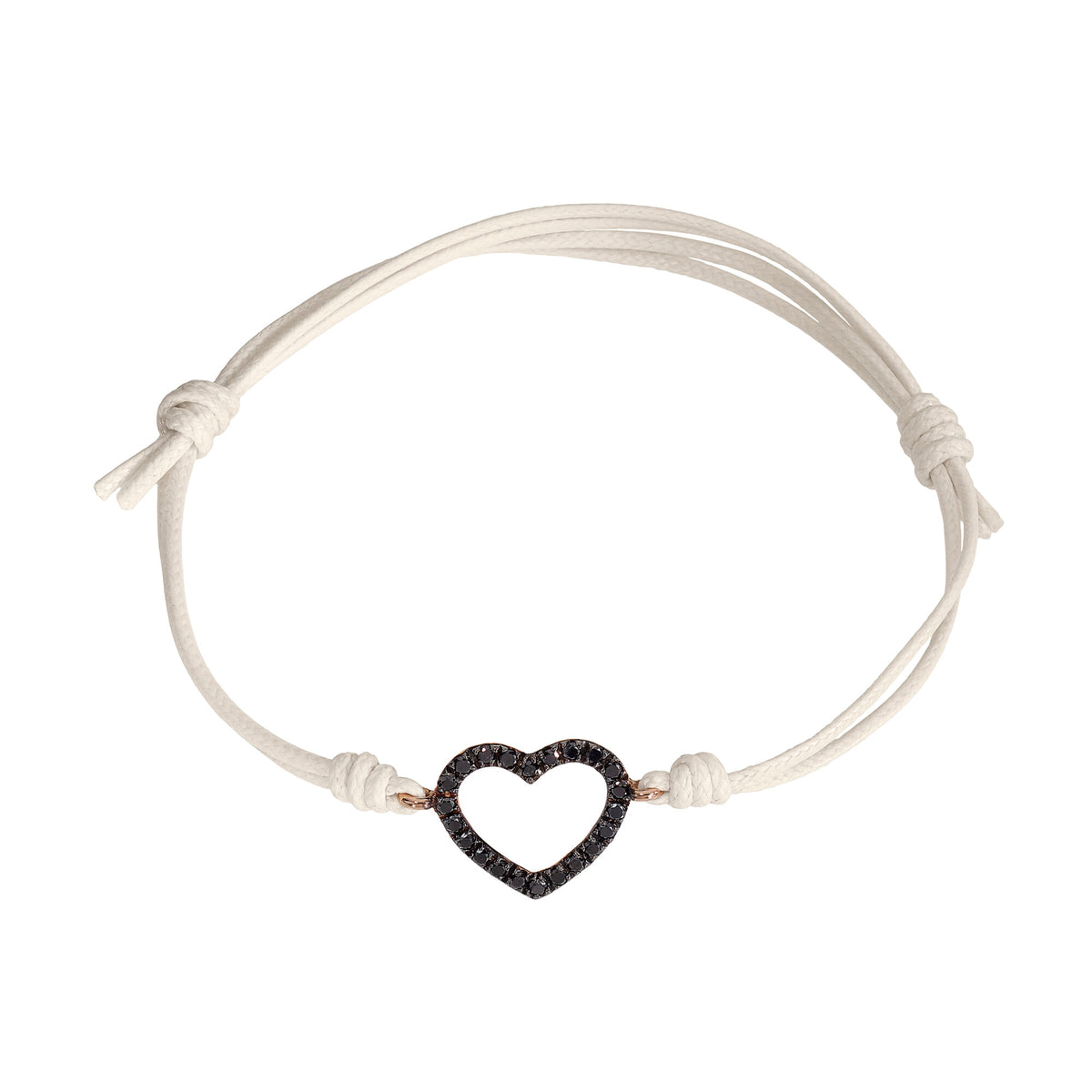 Bracciale cordino con cuore e diamanti neri