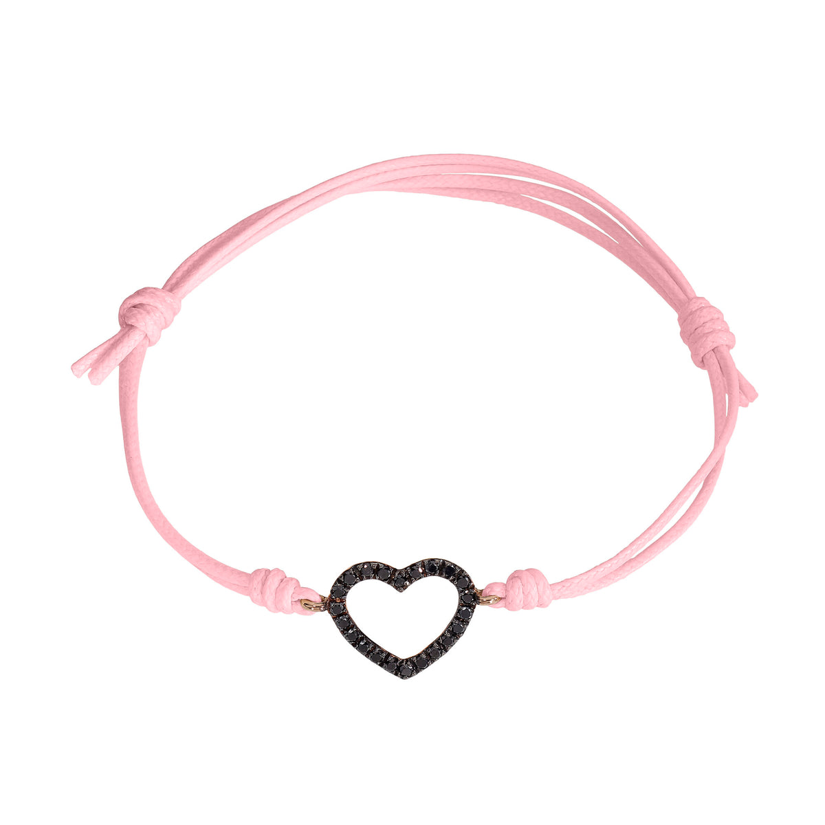 Bracciale cordino con cuore e diamanti neri