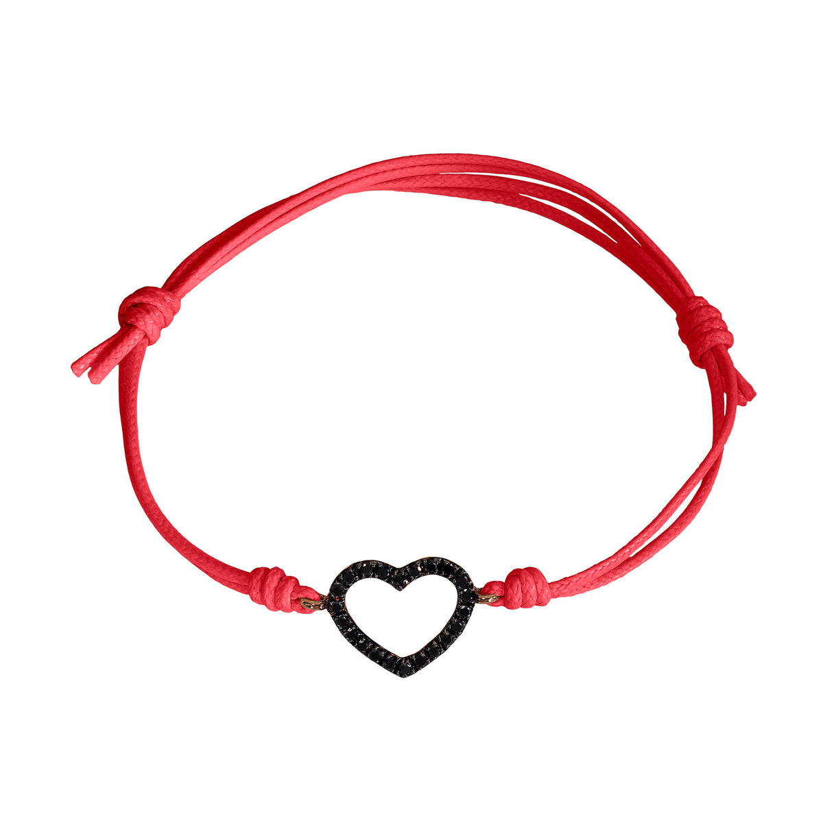 Bracciale cordino con cuore e diamanti neri