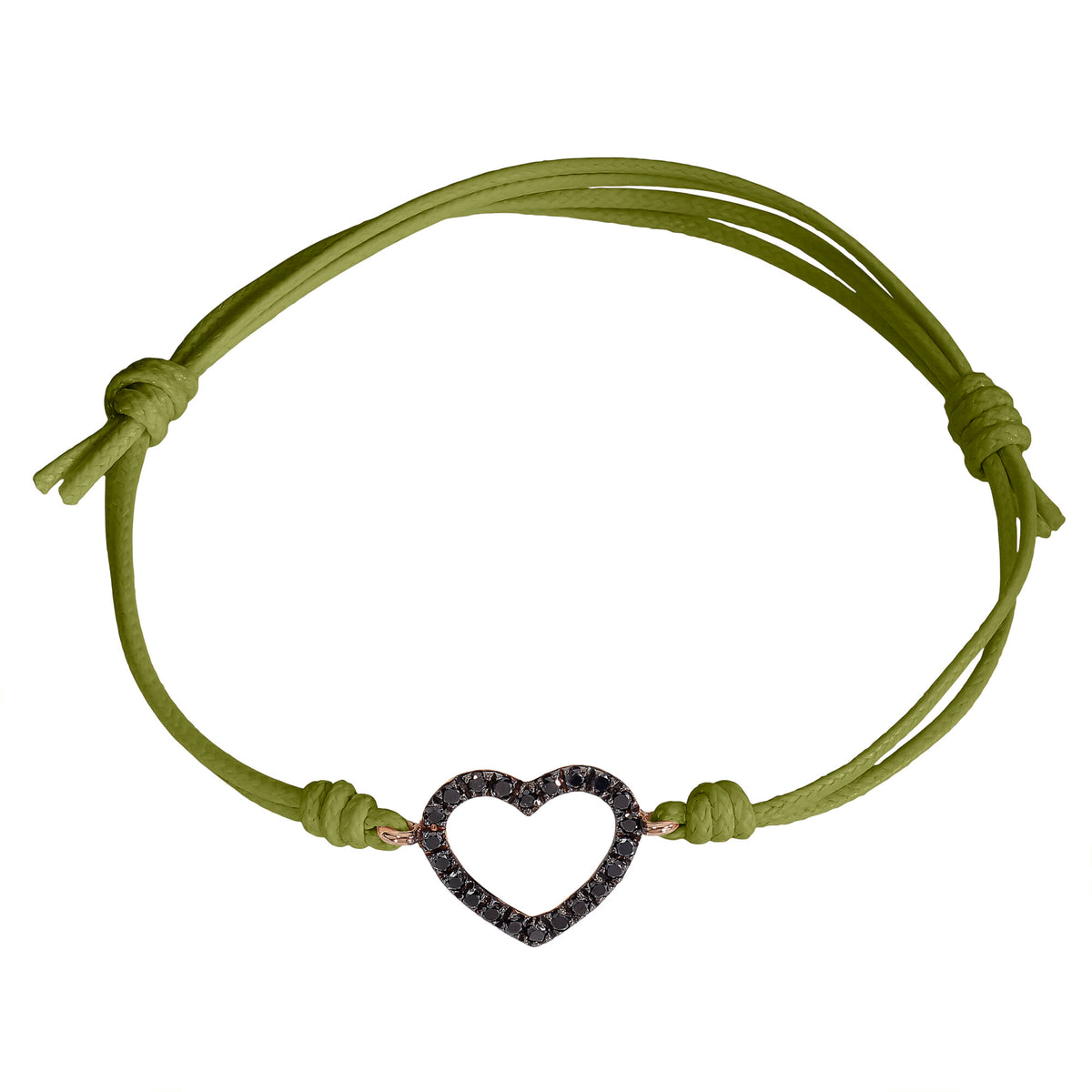 Bracciale cordino con cuore e diamanti neri