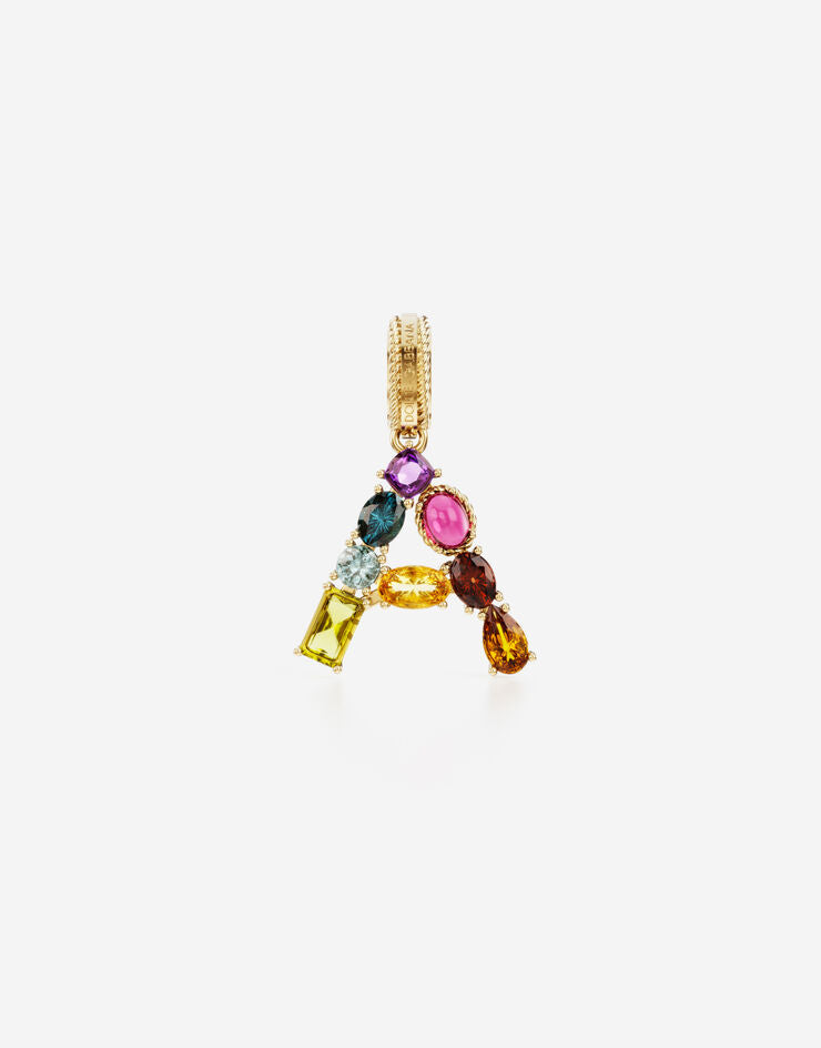 Charm Rainbow alphabet in oro giallo 18 kt con gemme multicolore