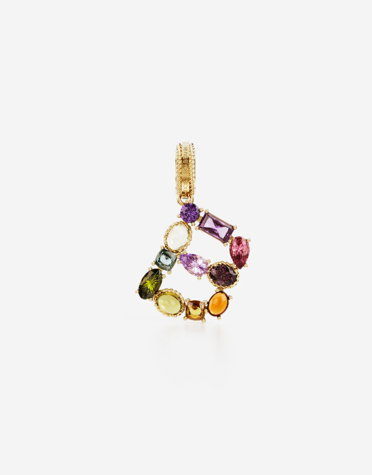 Charm Rainbow alphabet in oro giallo 18 kt con gemme multicolore